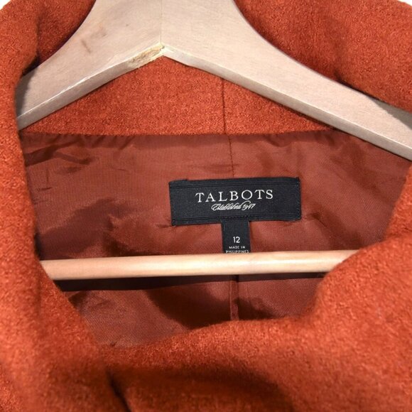 Talbots Cowl Collared Coat in Rust Orange Sz 12 60% Rayon 40% Wool Button Jacket - Picture 8 of 10